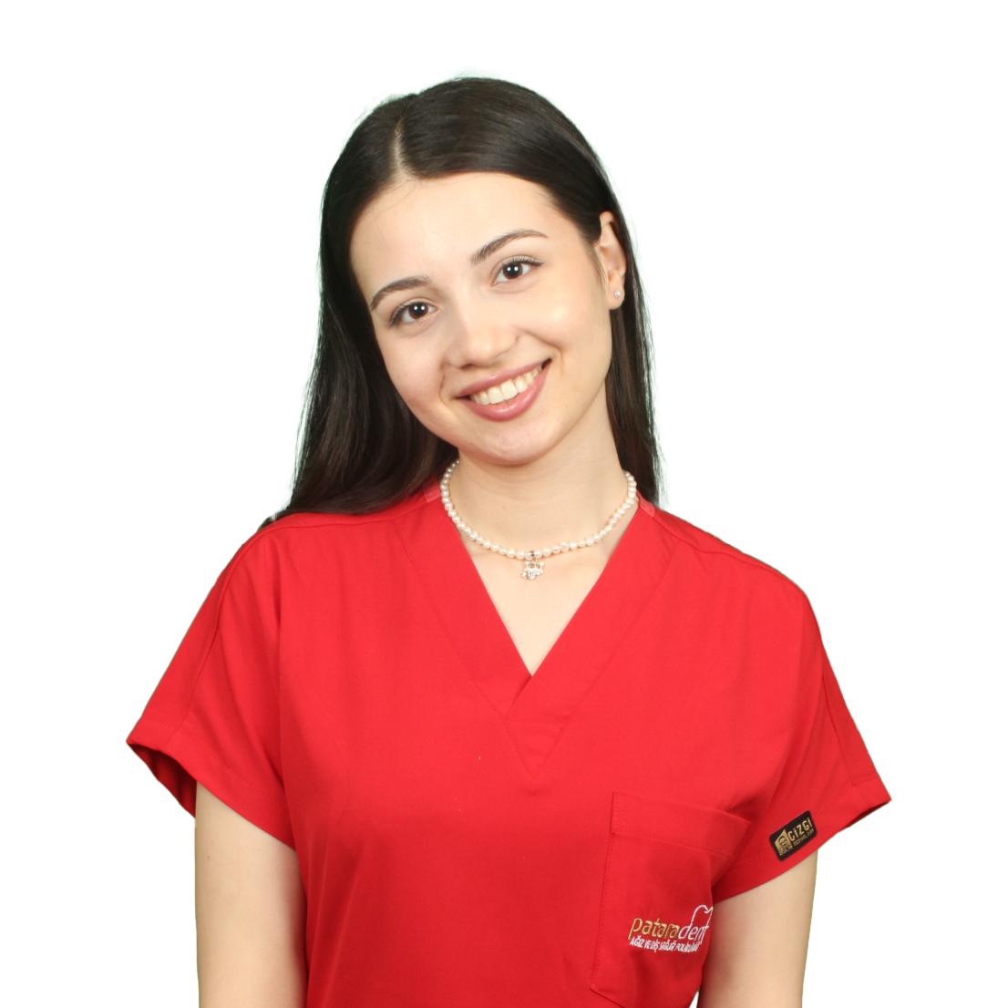 Semanur Gözel, dental assistant at Pataradent with dark hair, wearing a professional uniform, assisting with dental procedures and patient care